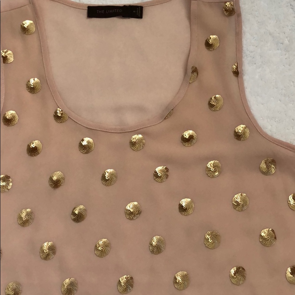 Blush Pink Polka Dot Tank with Gold Sequins size M